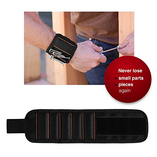 GOOACC GRC-61 1 Pack Wristband with 15 Strong Magnets Screws Nails Drill Bits Holding Best Unique Tool Gift for DIY Handyman Father Dad Husband Boyfriend Men Women,2 Years Warranty - color: Black 1 Pack
