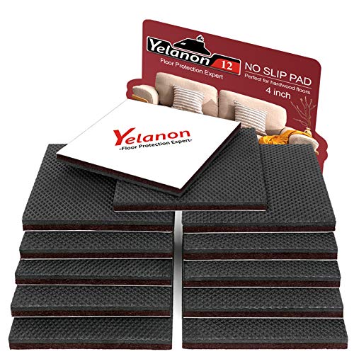 Yelanon Non Slip Furniture Pads -12pcs 4" Furniture Grippers Hardwood Floors, Non Skid for Furniture Legs,Self Adhesive Rubber Feet, Anti Slide Furniture Floors Protectors for Keep Couch Stoppers - size: 12pcs 4" Square