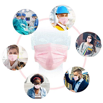 Wecolor 120 Pack Disposable Face Masks with Elastic Ear Loop, 3 Ply Breathable (Pink) - color: Pink, size: 1 Count (Pack of 120)