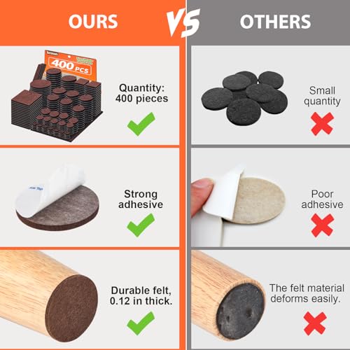 Felt Furniture Pads 400 Pieces, Furniture Pads for Hardwood Floors, Floor Protectors for Furniture Legs, Felt Pads for Furniture, Many Large Sizes Brown - size: 400pcs Brown