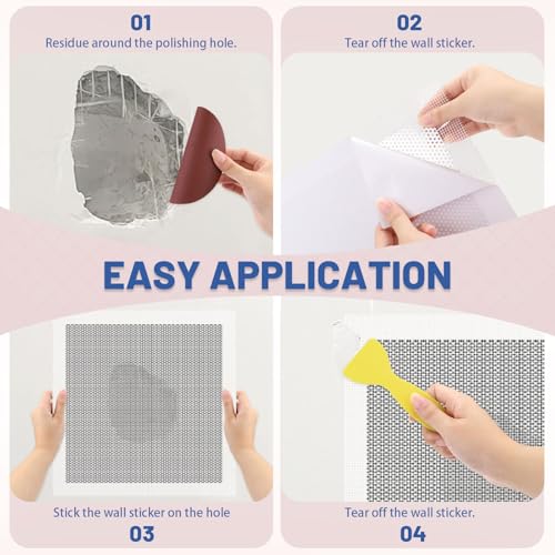 4 Pack 11.8 x 11.8in Drywall Repair Kit Self Adhesive, Fiberglass Mesh over Aluminum Sheet Drywall Patch for Wall Ceiling Large Hole Repair with 2 Sandpaper & 2 Scraper