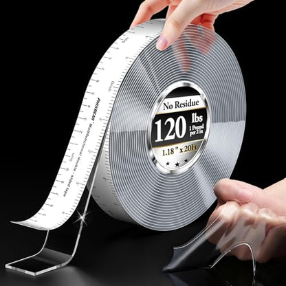 PHIXBEAR Double Sided Tape Built-in Ruler 1.18" x20ft - Clear Mounting Tape for Scrapbooking, Card Making, Paper Crafts, No Residue