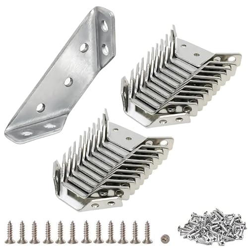 Stainless Steel L Brackets for Wood – Heavy Duty Corner Bracket, Angle Bracket, Corner Brace, L Brackets for Shelf, Table, Cabinet, Drawer, Furniture Connector Hardware (20 Pcs + 140 Screw) - size: 20 Pcs + 140 Screw
