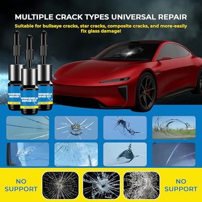 Windshield Crack Repair Kit 3 Bottles Nano Quick and Efficiency Glass Repair Liquid for Cracks Glass Fixing Chips,Bullseye, Star-Shaped,Windshield Scratch Remover