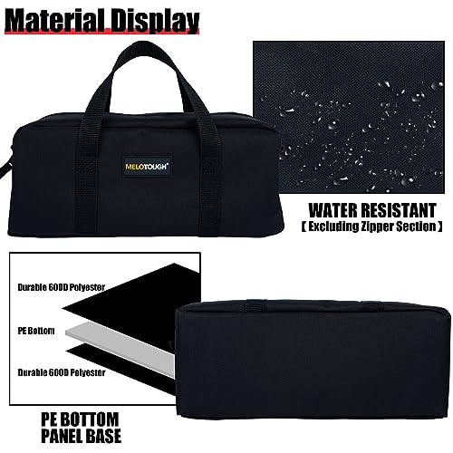 MELOTOUGH Utility Rudded Tool Bag Small Canvas Tool Bag with Zipper Combo Kit-Includes 2 Medium Tool Organizer Bags for Electrician, Plumbing, Gardening, HVAC & More (14 inch,Red&Black) - color: Black & Red