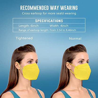 WWDOLL KN95 Face Mask 50 Pack, 5-Layers Breathable KN95 Masks, Yellow - color: Yellow