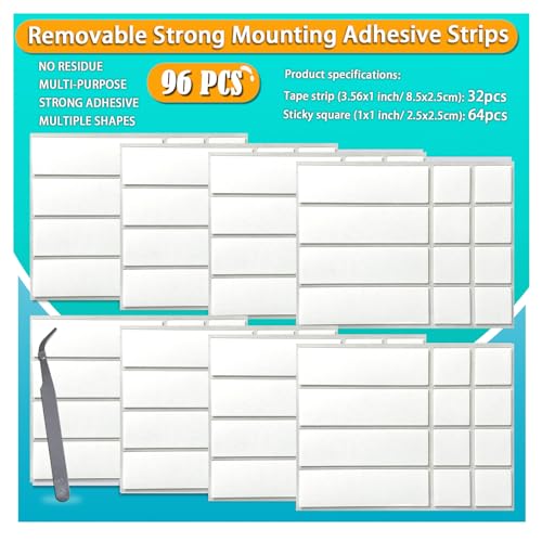 Birllaid Double Sided Tape for Walls, Picture Hanging Strips Removable Mounting Adhesive Tape for Hanging Picture Poster Decorations - style: Square and strips