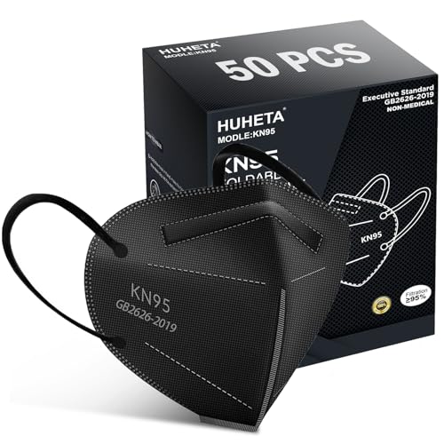HUHETA 50 PCs KN95 Face Mask, 5-Layer Face Mask Filter Efficiency≥95% - color: Deep Black