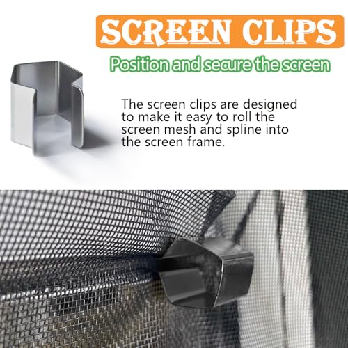 Screen Repair kit, Screen Roller Tool, Steel/Nylon Roller with Bear+10pcs Screen Clips+32ft Screen Spline+Removal Hook, 5 in 1 Window Screen Door Repair Kit,for Installing Door Window Mesh - size: Steel/Nylon Rollers+Spline+Clips+Pick