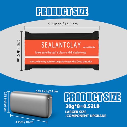 Quick Mending Mud & Waterproof Gray Sealant Putty (Pack of 8) - Ideal for Sealing: Air Conditioning Gaps, Wall Holes, and Drain Pipe Connections，Duct Seal Repair Sealing Clay. - color: 8 pack of 30g gary