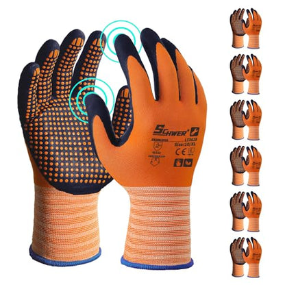 Schwer 6 Pairs Safety Work Gloves MicroFoam Nitrile Coated, Certified Level 6 Abrasion & A1 Cut Resistant Working Gloves with MicroDot Grip, Touchscreen, Used for General Work, Gardening, LT5619, XL - size: X-Large, style: 6 Pairs