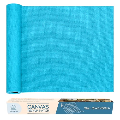 KING MOUNTAIN Canvas Repair Patch 16×60 Inch Self-Adhesive Waterproof Fabric Patch for Sofas, Tents, Furniture,Tote Bags, Car Seats (Blue) - color: Blue, size: Canvas-16"W×60"L