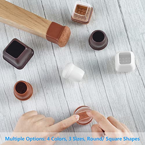16 Pack Chair Leg Floor Protectors for Hardwood Floors, Round Rubber Furniture Sliders, 360°Felt Pad Bottom Wrapped Thickening Silicone Furniture Legs Caps Covers(Square,Clear-Black-L Plus) - size: Trans-black-l Plus