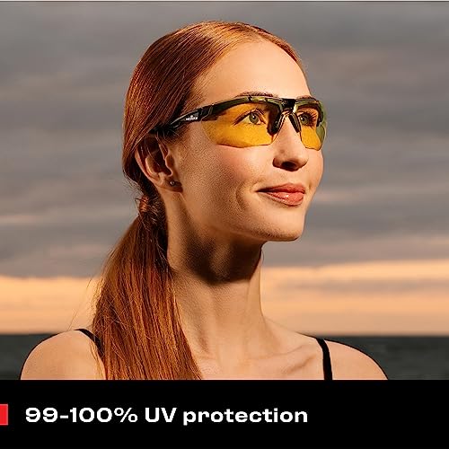 NoCry Yellow Safety Glasses for Men – ANSI Z87 Rated Shooting Eyewear with Scratch and Fog Resistant Lenses – Blue Light Blocking, 100% UV Protection – Fully Adjustable for a Comfortable Fit - color: Yellow
