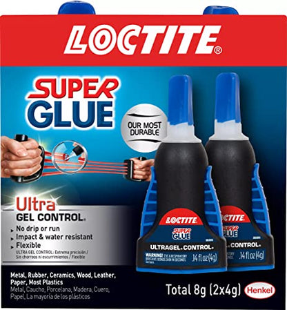 Loctite Super Glue Ultra Gel Control, Clear, 0.14 fl oz Bottle, 2 Pack - Superglue for Plastic, Wood, Metal, Crafts & Repair, Cyanoacrylate Adhesive Instant Glue, Quick Dry - size: 2 Pack, style: Ultra Gel Control