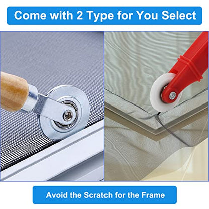 Window Screen Repair Kit Mesh Screen Spline Roller Repair Tools Kit with Screen Installer Clips, Metal and Plastic Spline Fixing Tool Kit for Window Screen1
