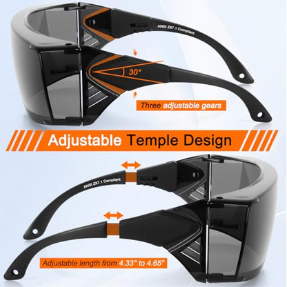OXG Safety Glasses for Men Women Anti Fog, ANSI Z87.1 Anti Scratch Protective Eyewear UV400 Protection, Adjustable Temple - color: 2 Pack Grey