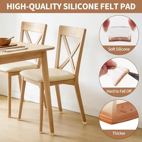 32Pcs Rectangle Chair Leg Floor Protectors for Hardwood Floor, Silicone Clear Felt Furniture Pads, No-Noise & Non-Slip Leg Caps, Kitchen Chair Rubber Mat Floor Protector(Fit: L 1.12"-1.5", W 0.75"-1") - size: Medium
