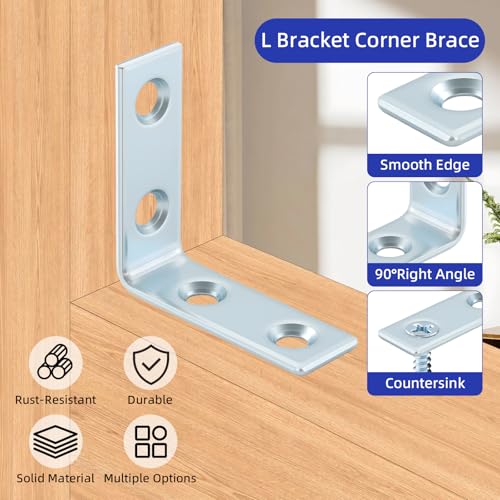 40 Pack L Bracket Corner Braces, Small Metal L Brackets for Wood, 1.5 inch Steel Joist Right Angle Brackets for Wood Shelves Chair Drawer Cabinet with Screws, Zinc Plated HOME MASTER HARDWARE - size: 1-1/2 inch Zinc-40Pack