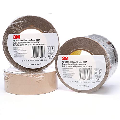3M All Weather Flashing Tape 8067,6 in x 75 ft,1 Roll,Adhesive Backed Split Liner,Prevents Moisture Intrusion,Waterproof Flashing Seals Doors,Windows,Openings in Wood Frame Construction,(Pack of 8) - size: 6 in x 75 ft (Pack of 8)