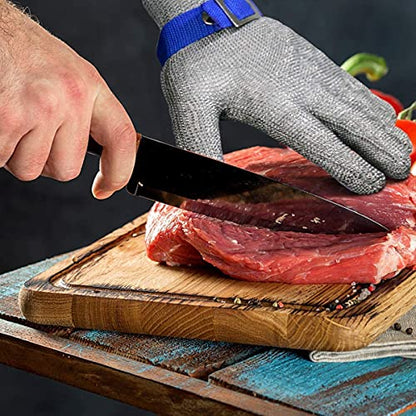 Schwer ANSI A9 Cut Resistant Glove, Food Grade Stainless Steel wire Mesh Metal Gloves, Knife Cutting Gloves for kitchen Mandoline Slicing Butcher Meat Cutting Oyster Shucking Fish Fillet（L, 1 PCS） - size: Large (Pack of 1), style: 2.0 Steel Wire+hppe