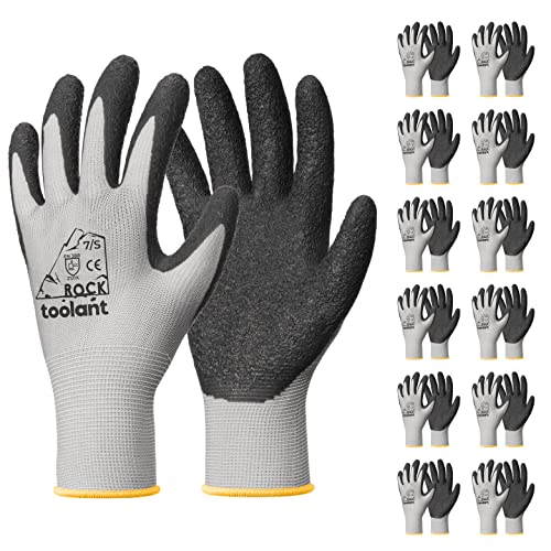 toolant Crinkle Latex Work Gloves Bulk, Rubber Coated Safety Work Gloves for Men and Women, 12 Pairs for Construction, Gardening, Warehouse (Gray, Small) - color: Gray, size: Small
