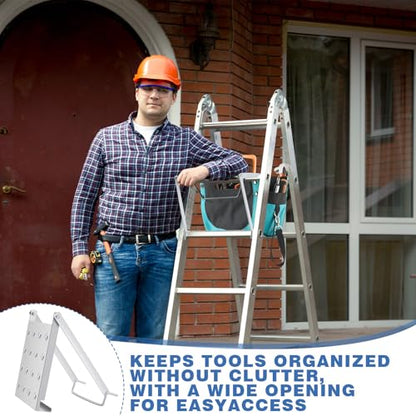 2 Pcs Ladder Tool Tray and Tool Bag Set for A-Frame Ladders (10–11.8”), Heavy Duty Platform for Painting, Repair & DIY