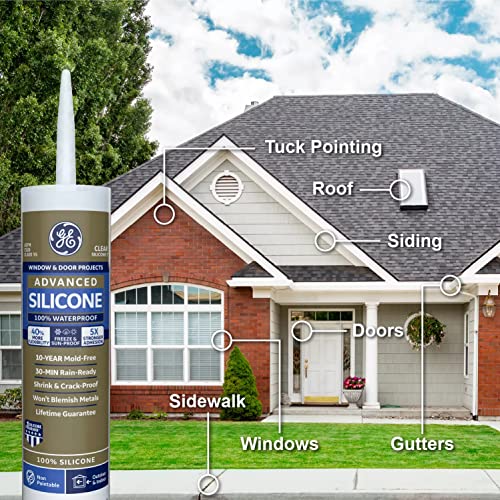 GE Advanced Silicone Window & Door Sealant Clear, 10.1 oz, 1, Cartridge