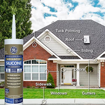 GE Advanced Silicone Window & Door Sealant Clear, 10.1 oz, 1, Cartridge