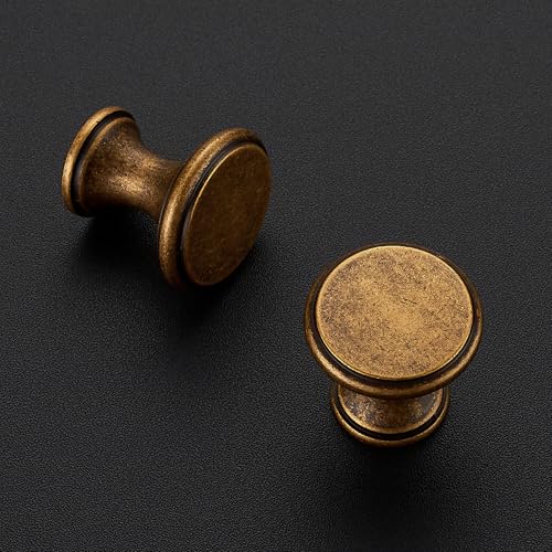 Ravinte 10 Pack Antique Brass Kitchen Cabinet Knobs, Solid Antique Brass Pulls Zinc Handles Simple Drawer Cabinet Hardware for Cupboard Drawer Knobs - color: Antique Brass