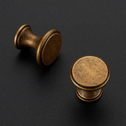 Ravinte 10 Pack Antique Brass Kitchen Cabinet Knobs, Solid Antique Brass Pulls Zinc Handles Simple Drawer Cabinet Hardware for Cupboard Drawer Knobs - color: Antique Brass