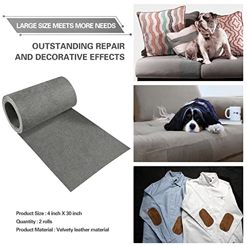 Velvet Repair Patch, Self-Adhesive Flannel Fabric Patch, Multi Colors, Microfiber Patch，Can be Used to Patch Sofas, Car Seats, Handbags, Jacket Holes and Tears (Greenish Grey) - color: Greenish Grey, size: 4" x 30"-2 ROLLS