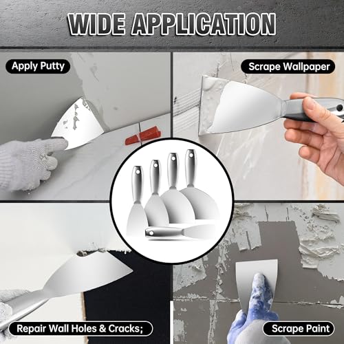 Fishark Putty Knife, 5 Pcs Putty Knife Set, 2" 3" 4" 6" 8" Stainless Steel Scraper, Spackle Knife, Wallpaper Scraper Paint Scraper Tool for Drywall Repair, Removing Wallpaper, Mud, Applying Plaster - color: 2" 3" 4" 6" 8"