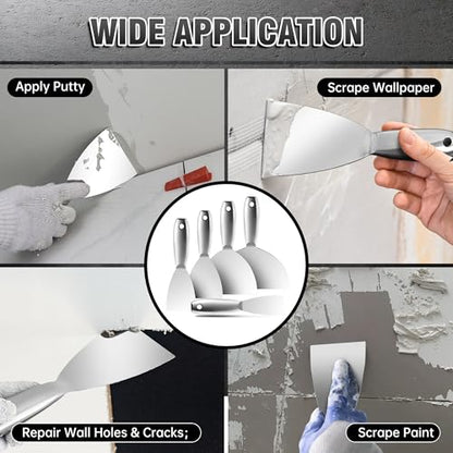Fishark Putty Knife, 5 Pcs Putty Knife Set, 2" 3" 4" 6" 8" Stainless Steel Scraper, Spackle Knife, Wallpaper Scraper Paint Scraper Tool for Drywall Repair, Removing Wallpaper, Mud, Applying Plaster - color: 2" 3" 4" 6" 8"