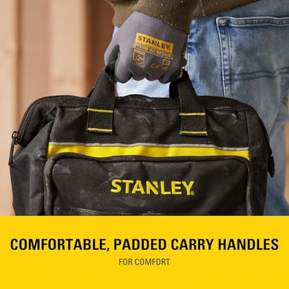 STANLEY Tool Bag 30 x 25 x 13 cm in Resistant 600 x 600 Denier with 8 Interior 2 Exterior Pockets and Reinfored Base 1-93-330, Black, 12"