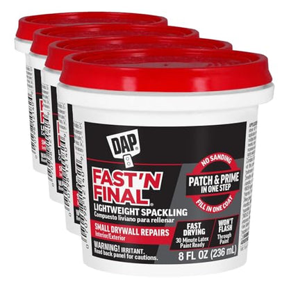 DAP Fast 'N Final Lightweight Spackling, White, 8 Oz (7079812140), (Pack of 4) - size: 8 Fl Oz (Pack of 4)