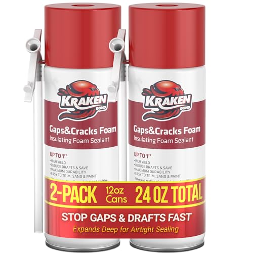 Kraken Bond Gaps & Cracks Expanding Foam Sealant - (2x12oz) High Expansion Polyurethane Spray Foam for Window & Door, Straw Use Waterproof High Yield Gap Filler - 2 Pack - size: 2 Pack