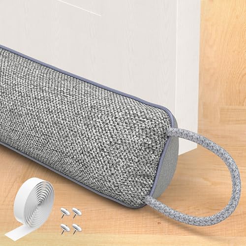 Door Draft Stopper for Bottom of Door, 36’’ Heavy Duty Under Door Draft Blocker Gap Filler, Door Seal for Noise Light Cold Air, with Adhesive Strips, Light Gray - color: Light Grey