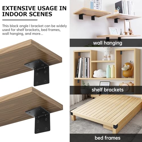 4 Pack L Brackets for Wood Matte Black Strong Corner Brace, Ribbed Corner Brackets for Wood Projects Furniture Fix and Replacement, Easy to Install, 2.5 x 2.75 x 2.75 in - size: 2.5x2.75in 4pcs