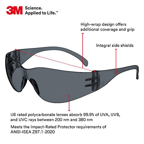 3M Safety Glasses, Virtua, 20 Pair, ANSI Z87, Unisex, Gray Hard Coat Lens, Gray Frame, Affordable Eye Protection, Lightweight, Wraparound Coverage, UVA, UVB, UVC - size: Pack of 20, style: Hard Coat