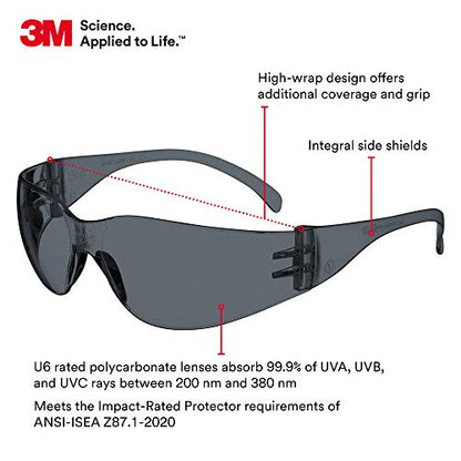 3M Safety Glasses, Virtua, 20 Pair, ANSI Z87, Unisex, Gray Hard Coat Lens, Gray Frame, Affordable Eye Protection, Lightweight, Wraparound Coverage, UVA, UVB, UVC - size: Pack of 20, style: Hard Coat