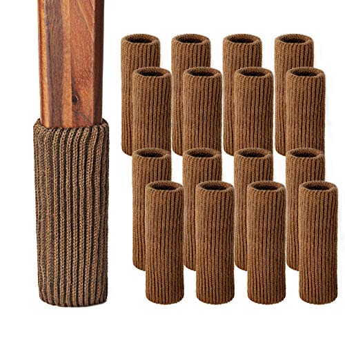 Chair Leg Protectors for Hardwood Floors, High Elastic Knitted Non Slip No Scratch Noise Furniture Socks, Suitable for Most Round or Square Furniture Feet 16Pcs, Brown