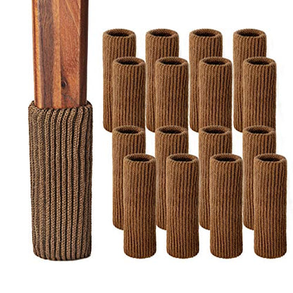 Chair Leg Protectors for Hardwood Floors, High Elastic Knitted Non Slip No Scratch Noise Furniture Socks, Suitable for Most Round or Square Furniture Feet 16Pcs, Brown
