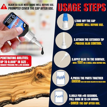 20g Black Medium-Thick CA Glue (500 CPS),Premium Cyanoacrylate Super Glue for Wood, Glass, Metal, Paper, Leather, Plastic, Ceramic, Rubber, Jewelry, Woodworking, Hobby Models, and Craft Project - size: Black/500CPS