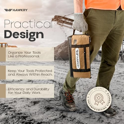 HAWKRY Heavy Duty Canvas Tool Bag – Waterproof Canvas Zipper Pouch, Garden Tool Bag, Construction Bags Heavy Duty, Small Zipper Pouch, Motorcycle Tool, Multipurpose Fishing Bag - color: Beige
