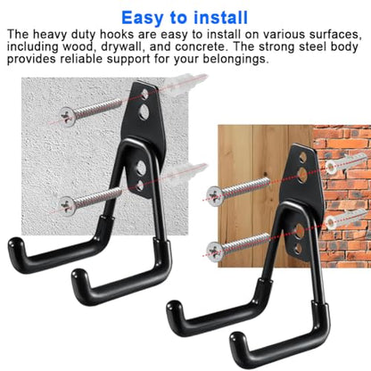 Heavy Duty Garage Storage Utility Hooks，Garden Bike Tool Hangers Organizer，Steel Wall Mount Power Hooks, Metal Small U Hooks for Hanging Ladders Ropes Hose Bulk Items, 2 Pack - size: 2 Pieces