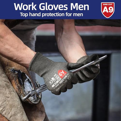 Highest Level Cut Resistant Work Gloves PR3326 for Extreme Protection，ANSI A9 Cut Gloves with Reinforced Thumb, Non Slip, Breathable, Durable, Touch-screen, Non PFAS, Black 1 Pair（L）