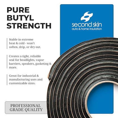 Second Skin Butyl Tape – 3 Roll (20ft x 1/2” x 1/4”) | Black Butyl Sealant Tape for RV, Auto, Marine, Headlight Repair, Window Glazing Tape | Weatherproof & Waterproof, Indoor & Outdoor, Made in USA - size: 3 Butyl Tape