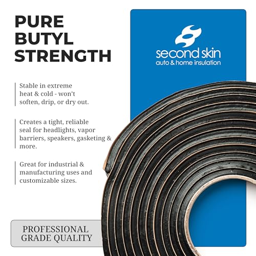 Second Skin Butyl Tape – 20 Roll (20ft x 1/2” x 1/4”) | Black Butyl Sealant Tape for RV, Auto, Marine, Headlight Repair, Window Glazing Tape | Weatherproof & Waterproof, Indoor & Outdoor, Made in USA - size: 20 Butyl Tape