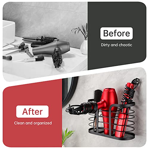 YIGII Hair Dryer Holder - Wall Mount/Adhesive Blow Dryer Holder Bathroom Organizer Hot Tools Organizer for Hair Dryer, Electric Shaver Black - color: Black-L